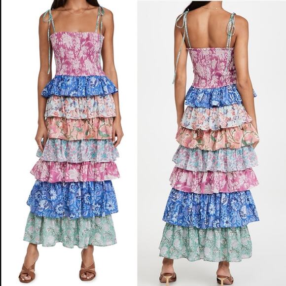 Alix of Bohemia sweet Jane dress smocked ruffle tie strap dress maxi XS - Picture 1 of 7
